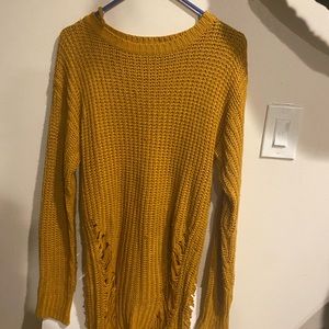 Rainbow Shops Mustard Yellow Distressed Sweater Dress